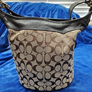 Coach Brown and Black Shoulder Bag with Signature Pattern